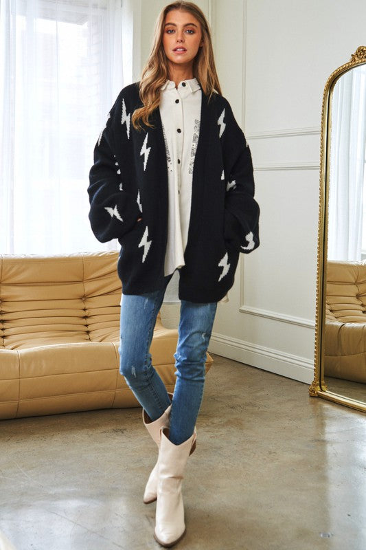 Bohemian Lightning Bolt Oversized Open Sweater Cardigan