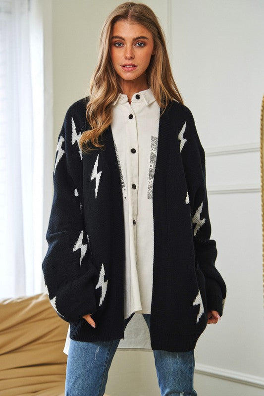 Bohemian Lightning Bolt Oversized Open Sweater Cardigan