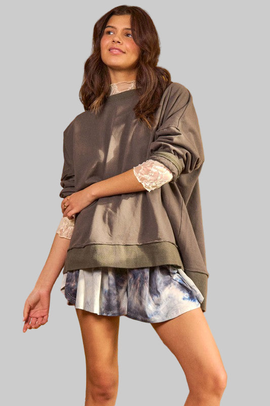 Bohemian Side Slit Oversized Lounging Sweatshirt