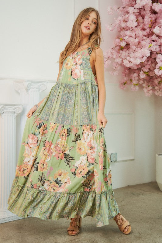 Bohemian Full Skirt Floral Patten Midi Long Dress