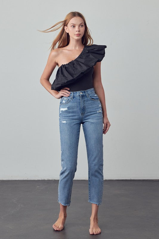 Bohemian High Rise Cropped Girlfriend Jeans