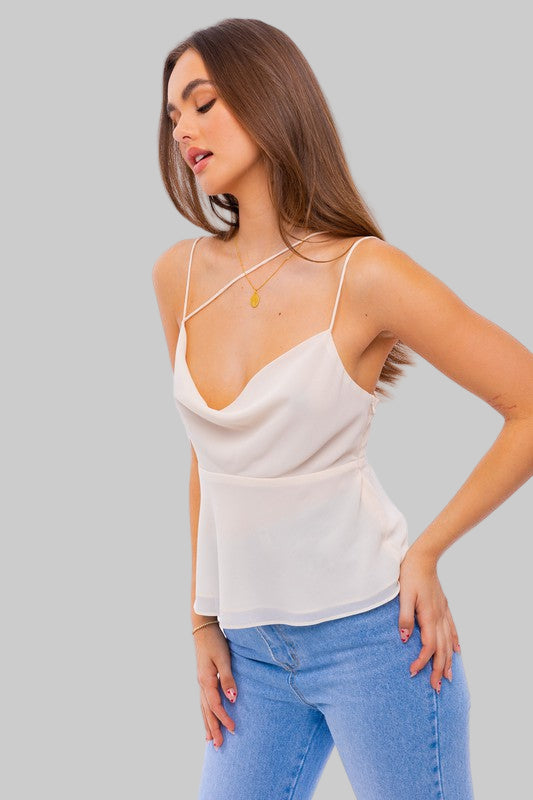 Bohemian Sexy Spaghetti Detail Cowl Neck Cami Top