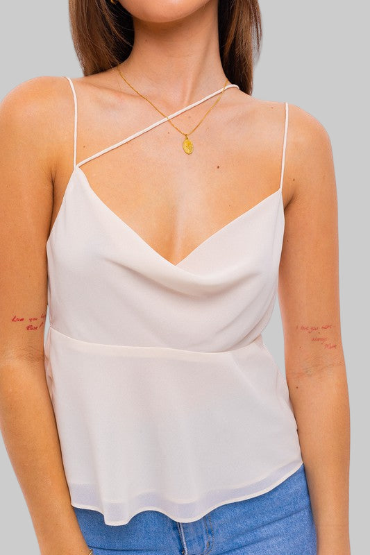 Bohemian Sexy Spaghetti Detail Cowl Neck Cami Top