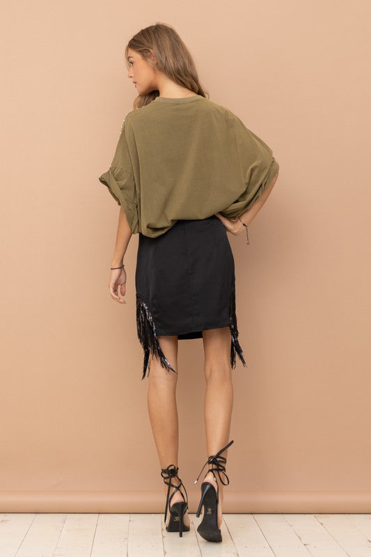 Bohemian Studded Oversized High Low T Shirt