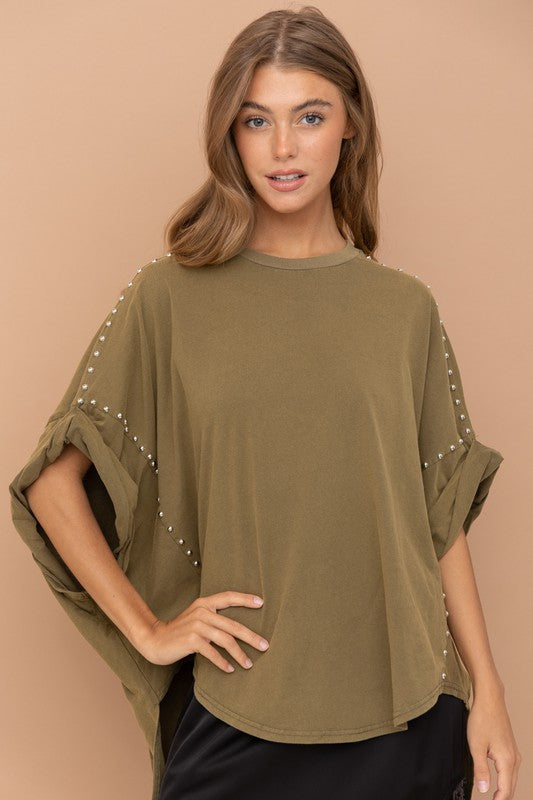 Bohemian Studded Oversized High Low T Shirt