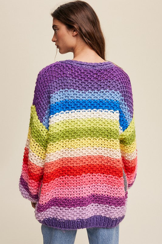 Bohemian Hand Crochet Rainbow Multi Color Oversized Open Cardigan
