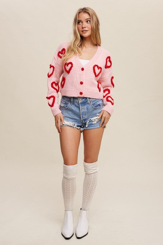 Bohemian Lots of Love Knit Copped Heart Cardigan