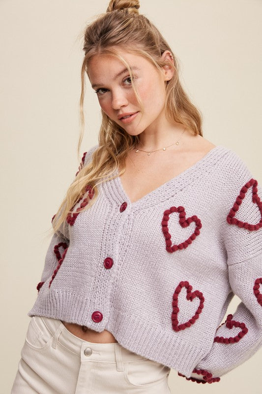Bohemian Lots of Love Knit Copped Heart Cardigan