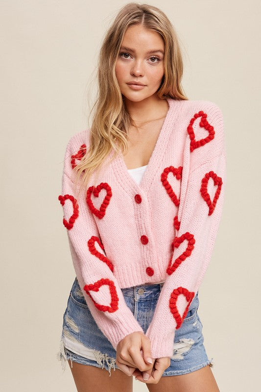 Bohemian Lots of Love Knit Copped Heart Cardigan