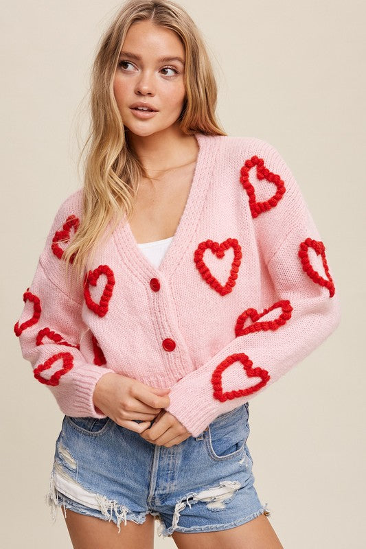 Bohemian Lots of Love Knit Cropped Heart Cardigan