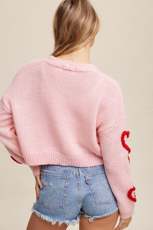 Bohemian Lots of Love Knit Copped Heart Cardigan