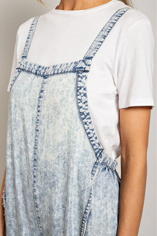 Bohemian Denim Washed Tie Dye Tencel Jumpsuit