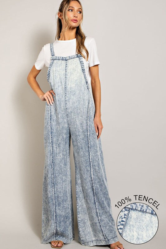 Bohemian Denim Washed Tie Dye Tencel Jumpsuit