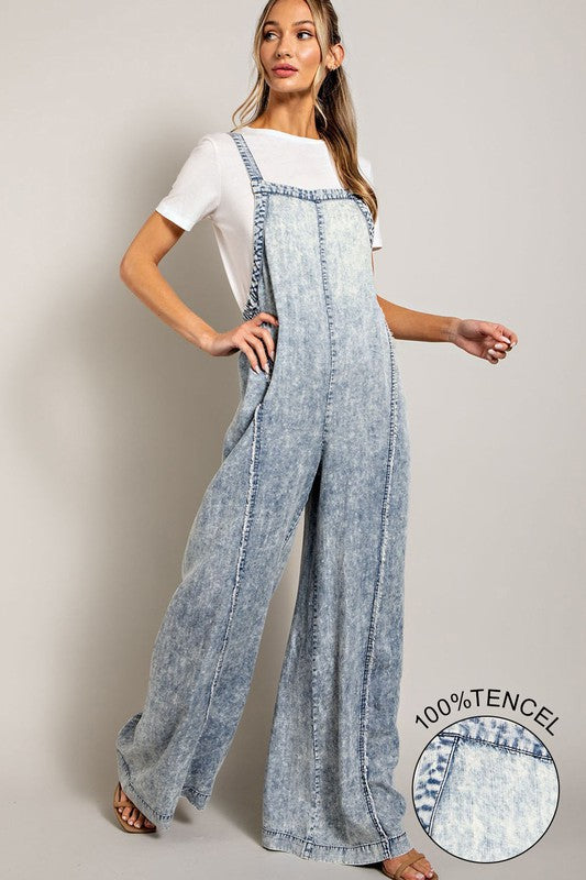 Bohemian Denim Washed Tie Dye Tencel Jumpsuit