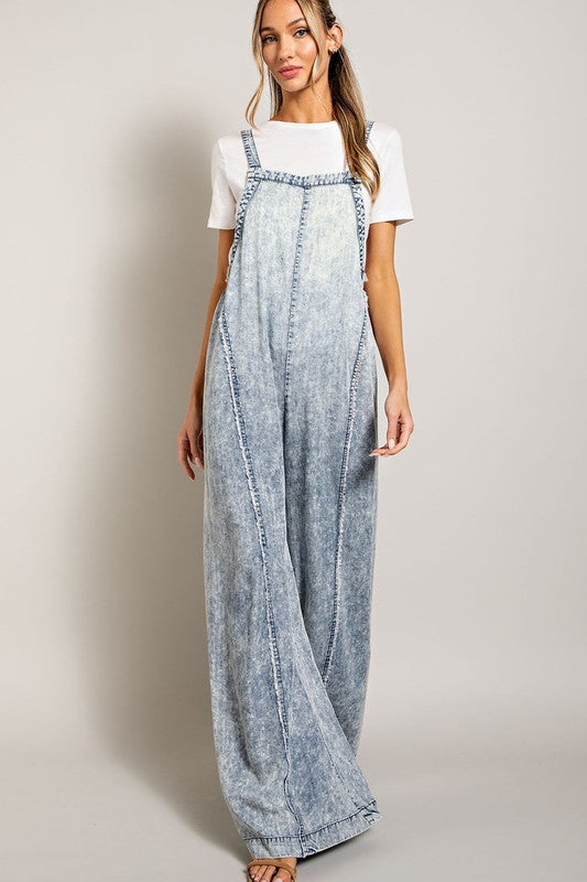 Bohemian Denim Washed Tie Dye Tencel Jumpsuit