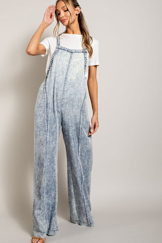 Bohemian Denim Washed Tie Dye Tencel Jumpsuit