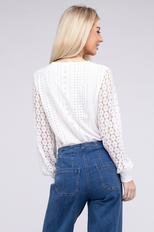 Bohemian White V Neck Lace Trim Top