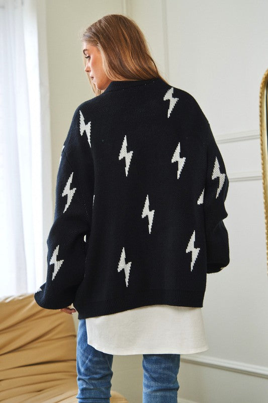 Bohemian Lightning Bolt Oversized Open Sweater Cardigan