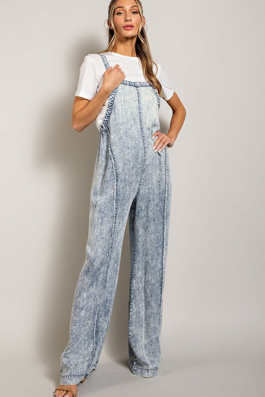 Bohemian Denim Washed Tie Dye Tencel Jumpsuit