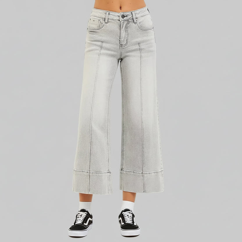 Adalynn Mid Rise Pintuck Cropped Wide Leg Jeans
