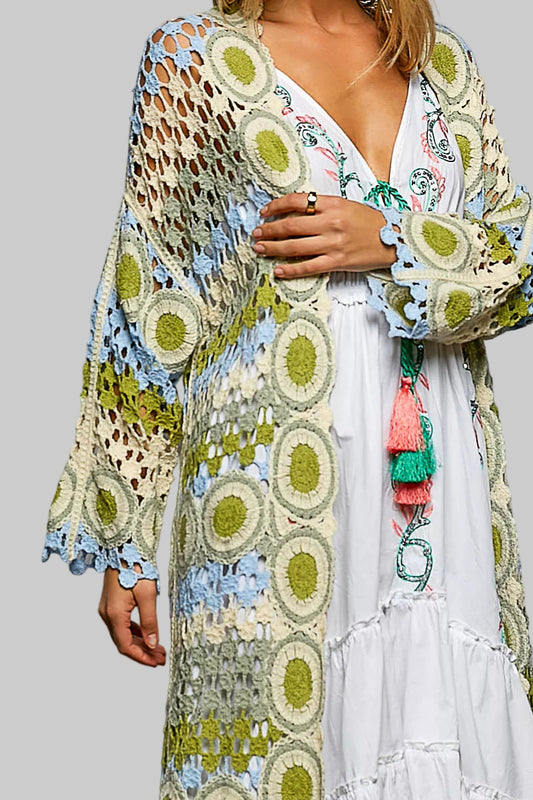 Addison Scalloped Edge Crochet Sage Cardigan