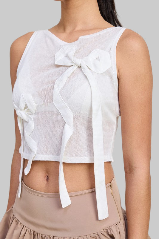 Allison Bohemian Sheer Bow Cropped Top