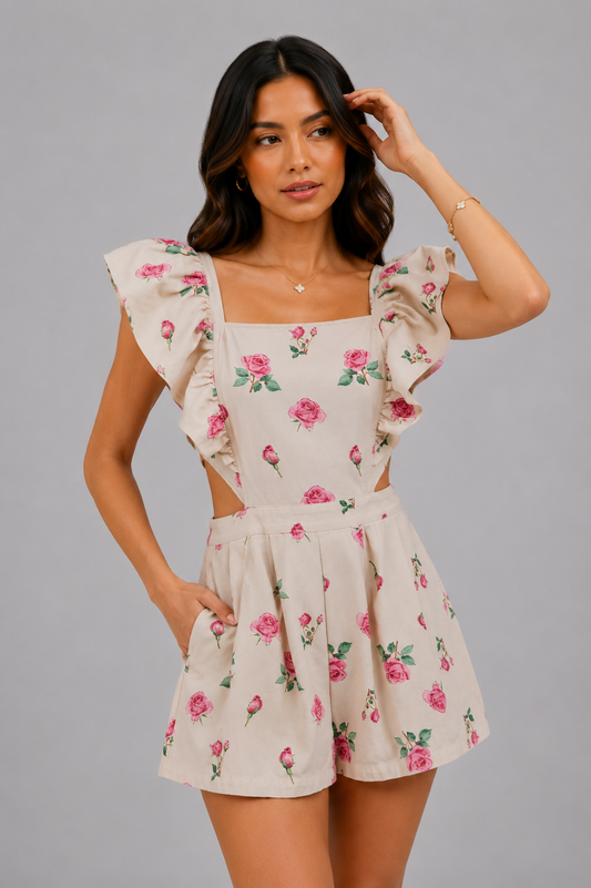 Andrea Floral Denim Cut Out Romper