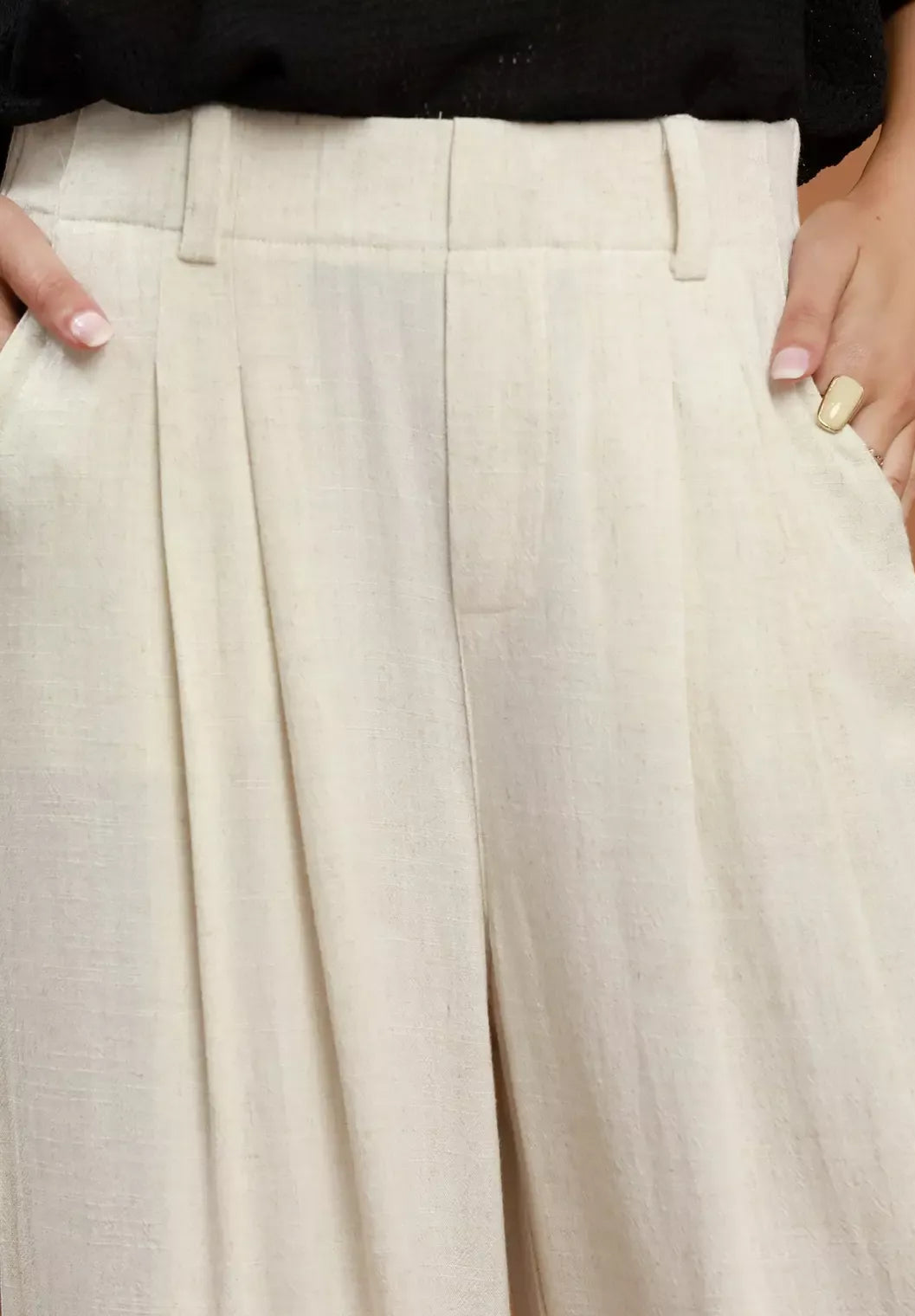 Annika High Waist Linen Blend Wide Leg Trousers