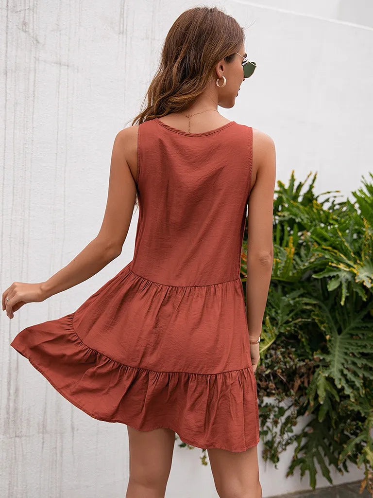 Avery Boho Country Western Tassel Tier Ruffle Mini Dress