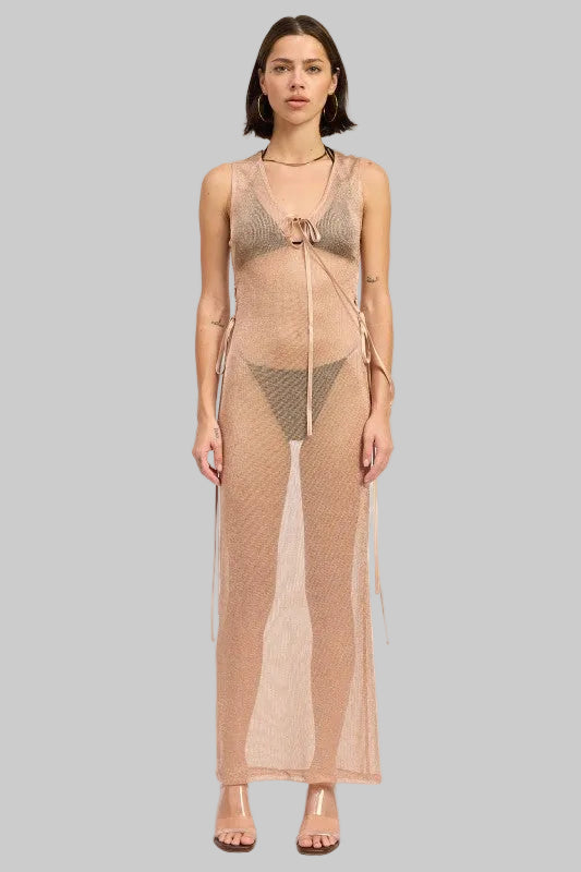sheer metallic knit dress Blakely Metallic Knit Sheer Maxi Coverup Dress – OliverandJade