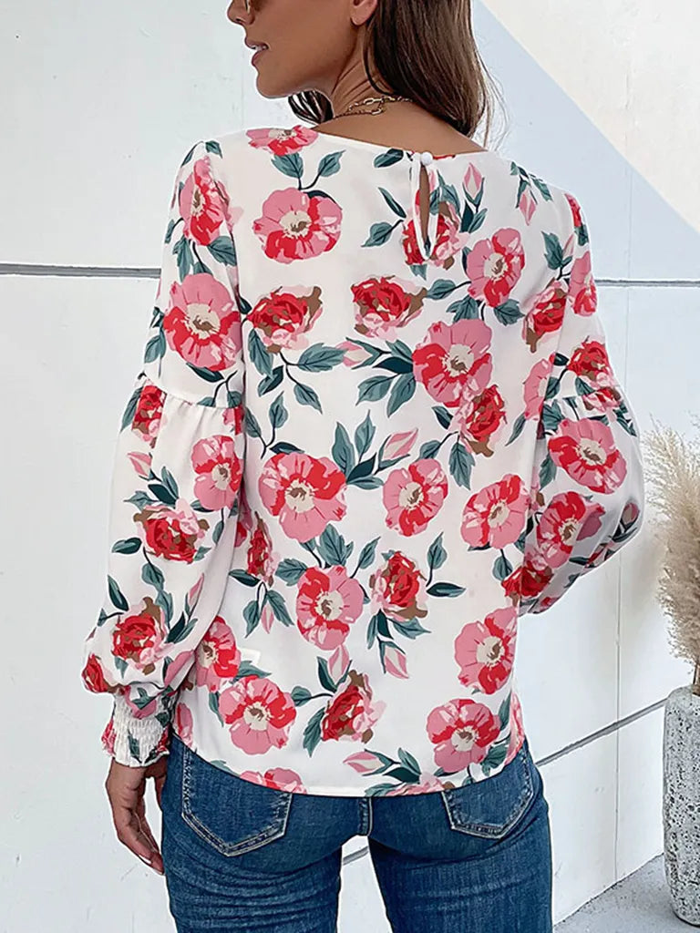 Bohemian Floral Long Lantern Sleeve Fall Blouse