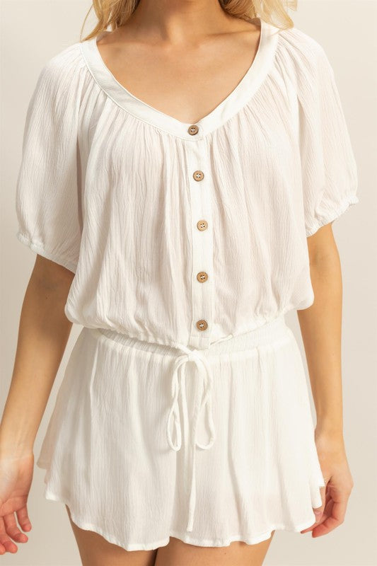 Bohemian Drawstring Hem Short Sleeve Top and Skort Set