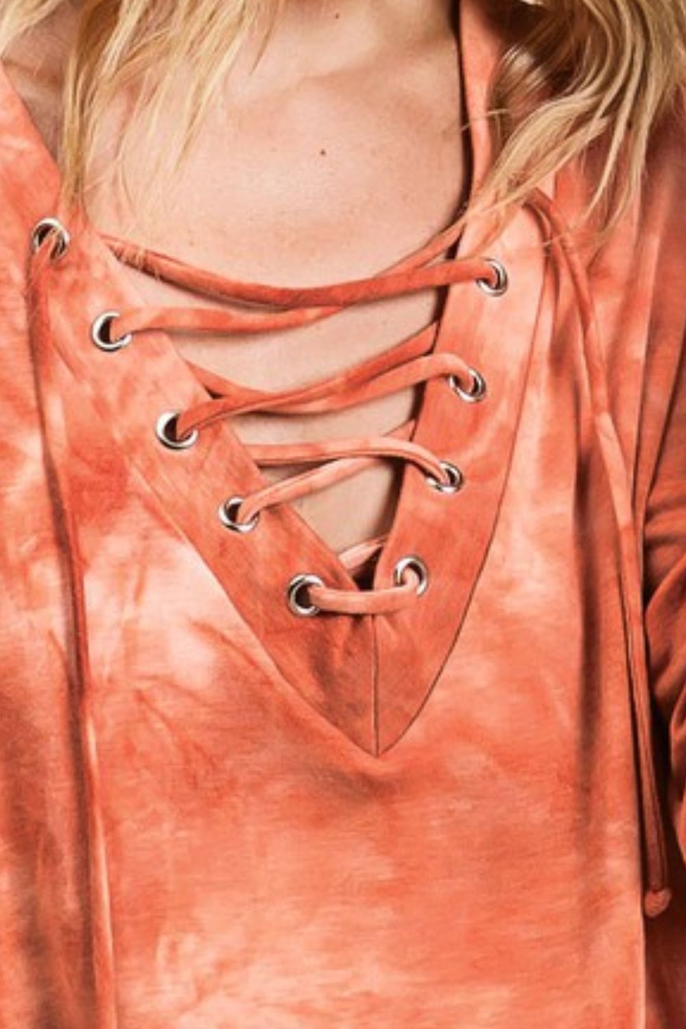 Bohemian Lace-Up Tie-Dye French Terry Long Sleeve Top