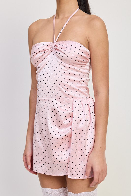 Bohemian Mini Halter Polka Dot Dress