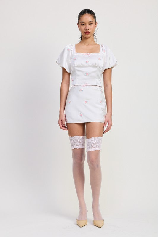 Bohemian Mini Satin Bias Floral Skirt