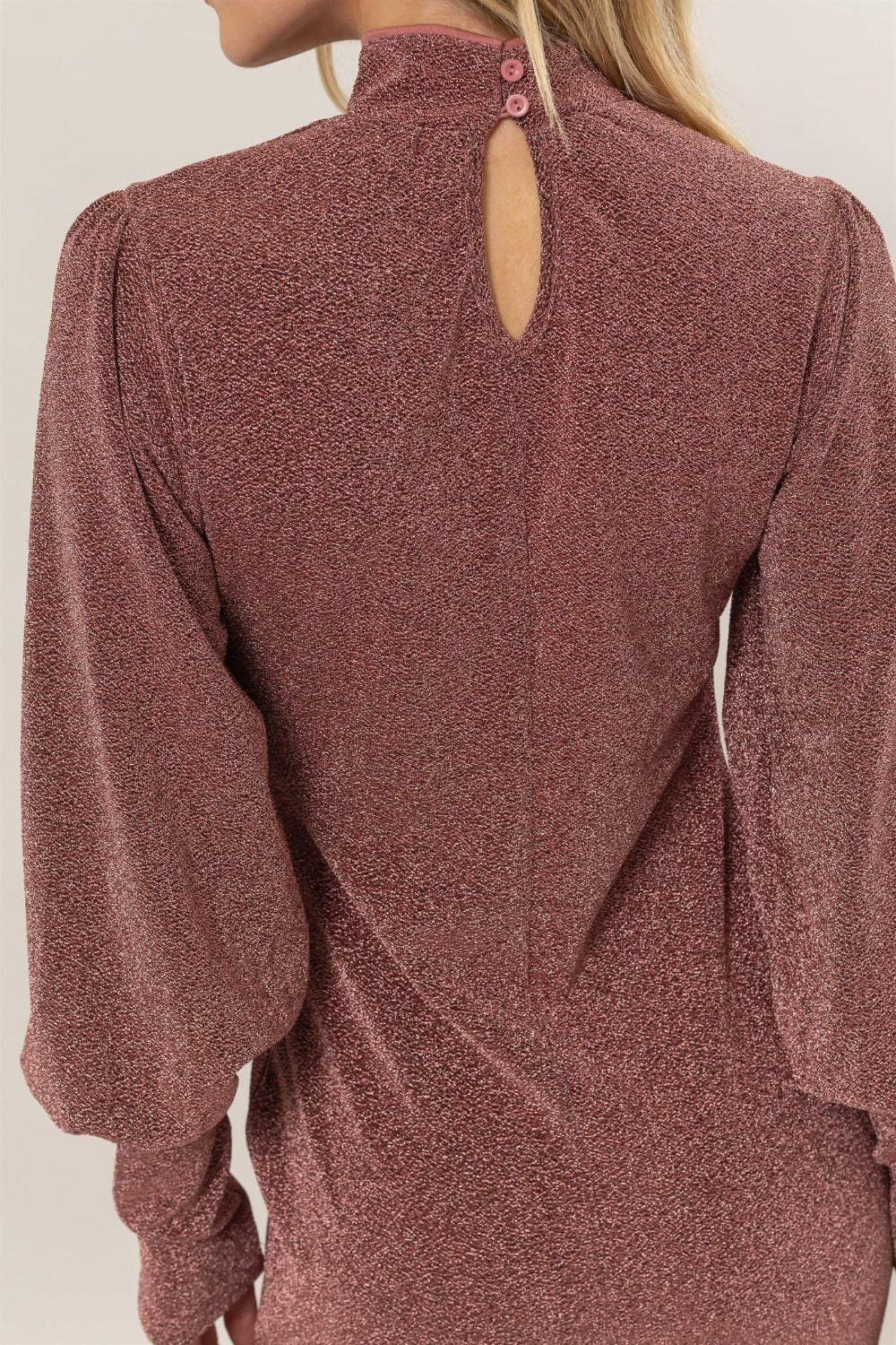 Bohemian Rose Glitter Mock Neck Long Sleeve Mini Dress