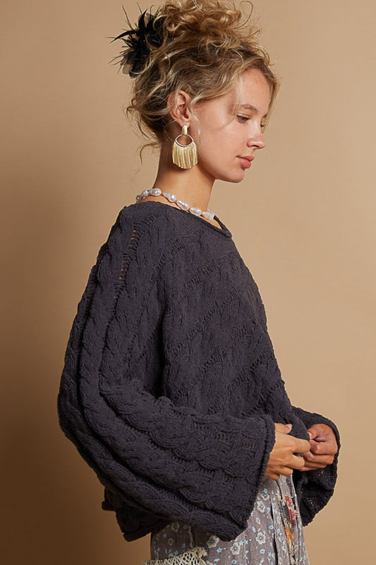Bohemian Round Neck Cable Knit Cropped Sweater