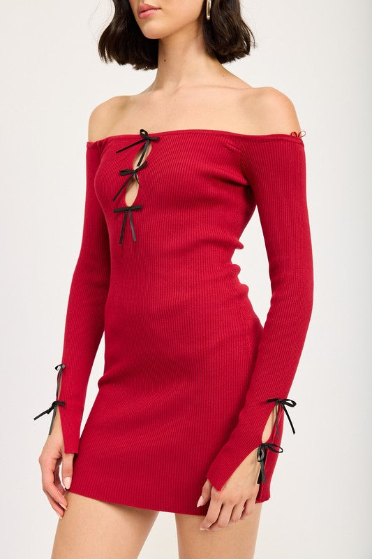 Bohemian Sexy Off Shoulder Bodycon Dress with Bow Detail