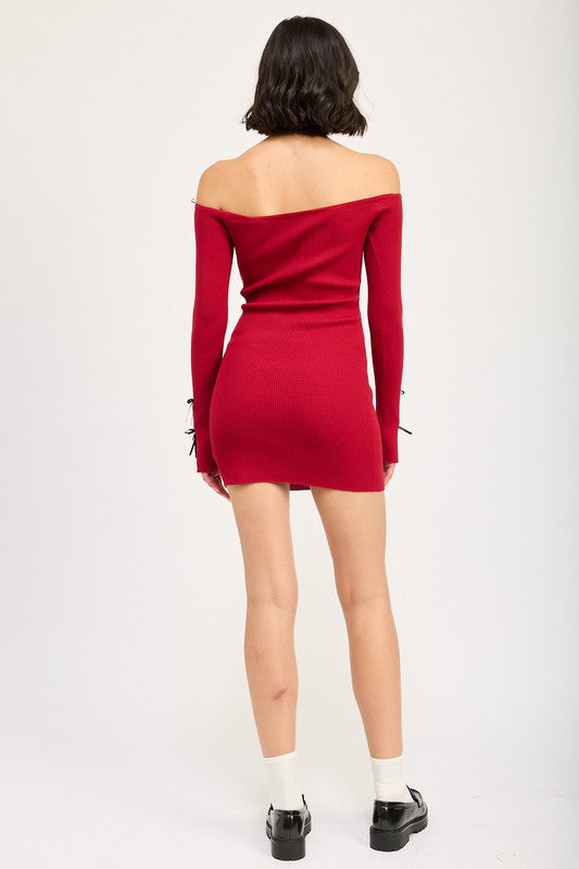 Bohemian Sexy Off Shoulder Bodycon Dress with Bow Detail