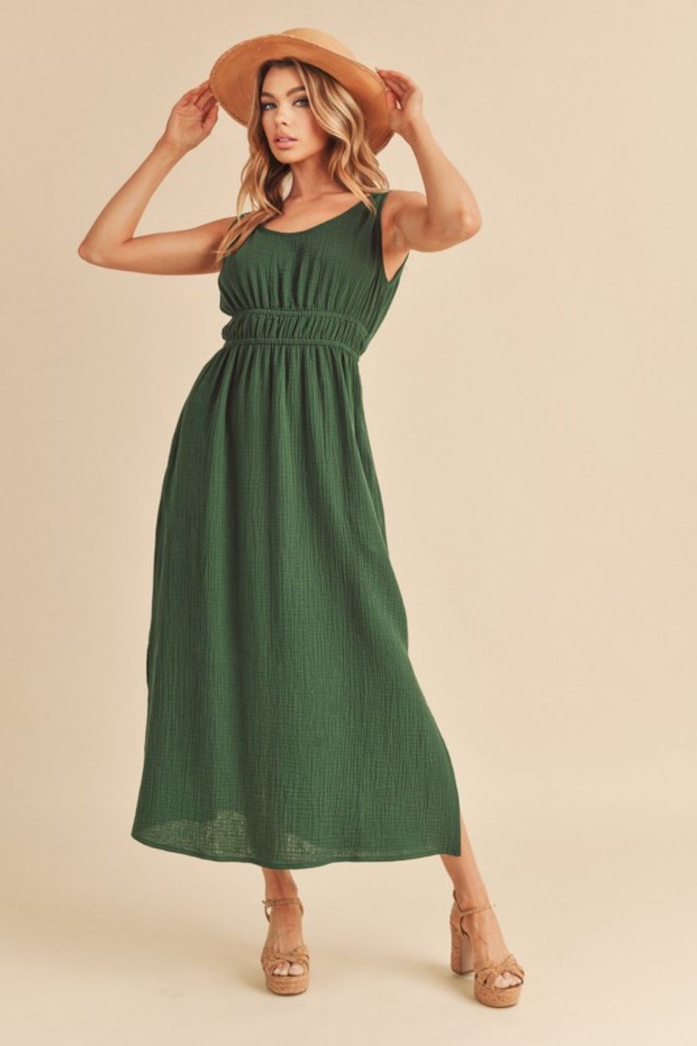 Bohemian Side Slit Round Neck Sleeveless Tank Dress