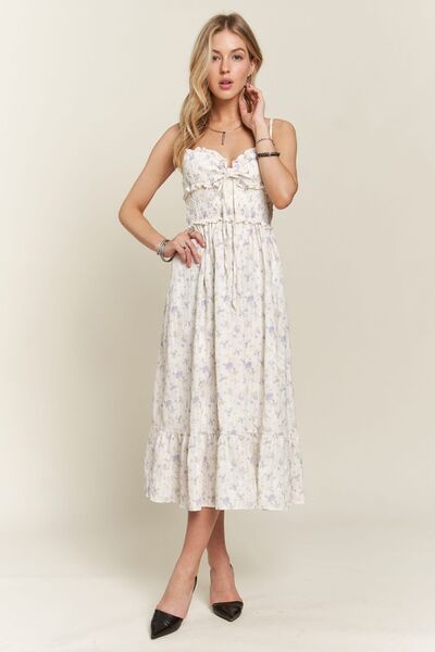 Bohemian Smocked Floral Sweetheart Neck Cami Dress 7