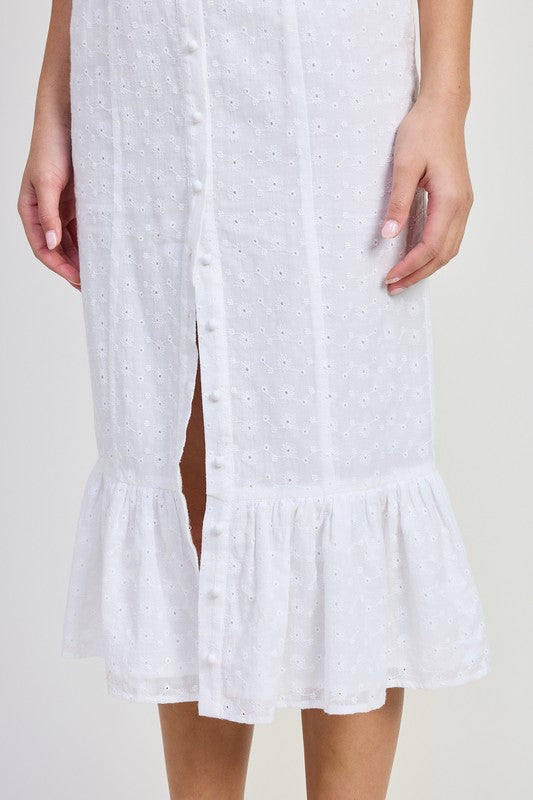 Bohemian Square Neck Midi Eyelet Cap Sleeve Dress