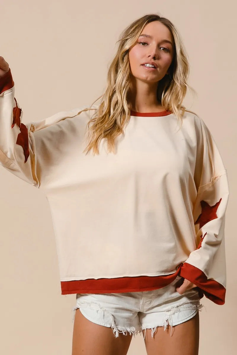 Bohemian Star Terry Top With Patch Detail Sweatshirt