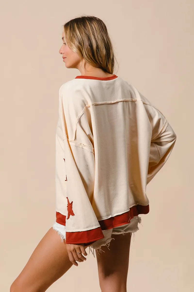 Bohemian Star Terry Top With Patch Detail Sweatshirt