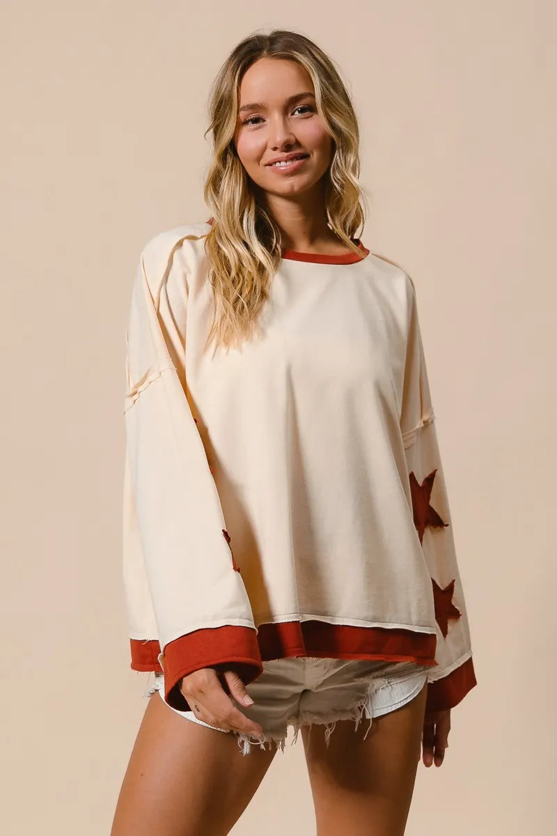 Bohemian Star Terry Top With Patch Detail Sweatshirt