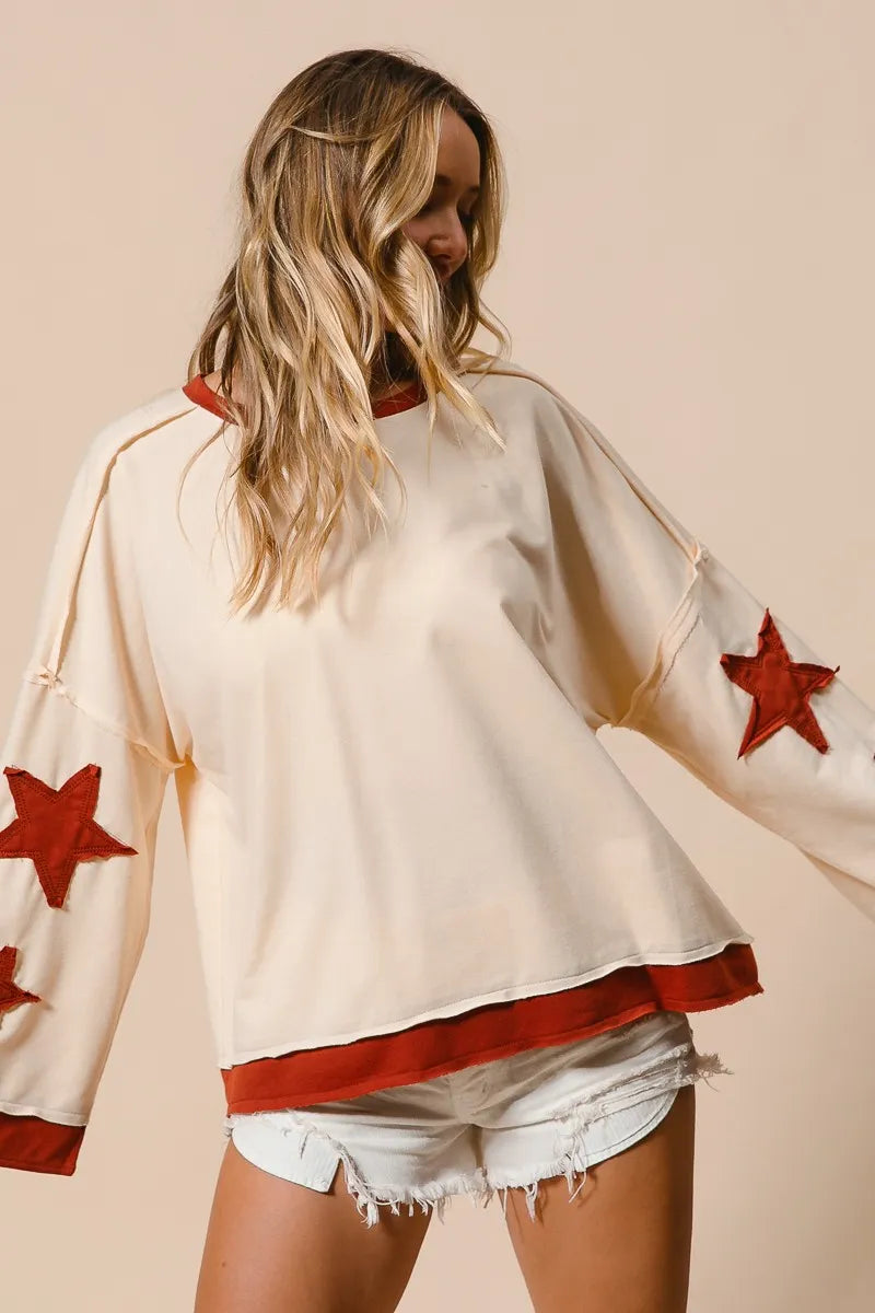Bohemian Star Terry Top With Patch Detail Sweatshirt