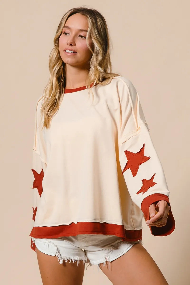 Bohemian Star Terry Top With Patch Detail Sweatshirt