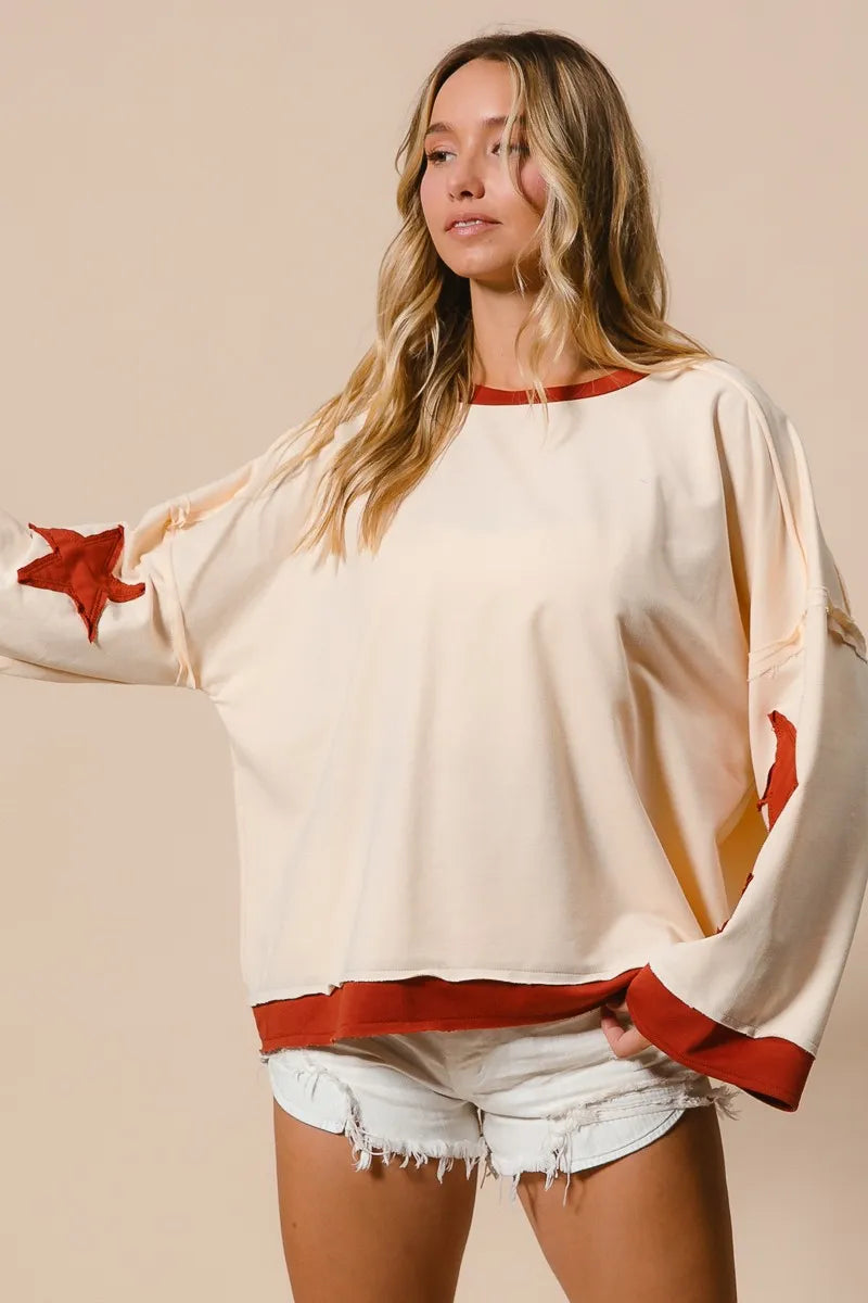 Bohemian Star Terry Top With Patch Detail Sweatshirt
