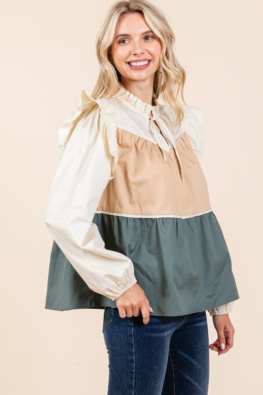 Bohemian Tiered Color Block Blouse