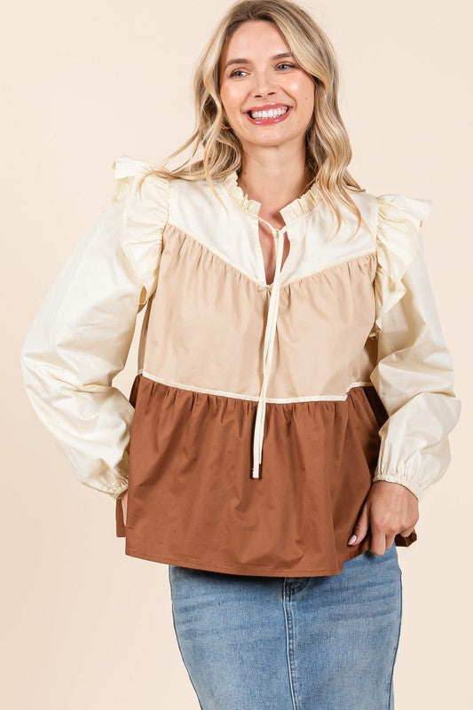 Bohemian Tiered Color Block Blouse